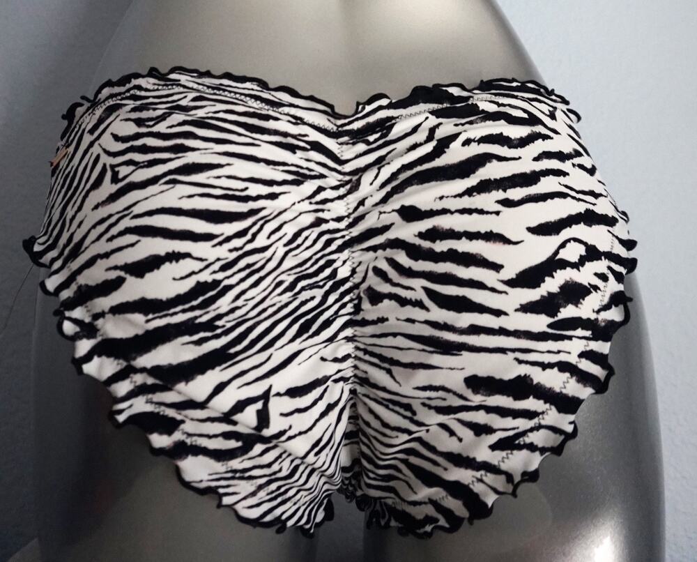 Victoria's Secret The Ruffle Cheeky Black Zebra Stripe Ruched Bikini Bottom XS